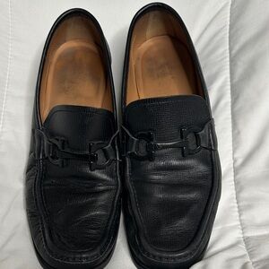 Salvatore Ferragamo Black Leather Slip-On Loafers